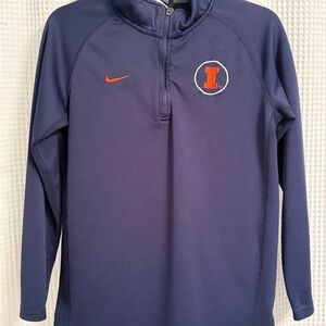 ILLINI Youth Large Nike Navy Half-Zip Pullover with Orange 'I' Logo